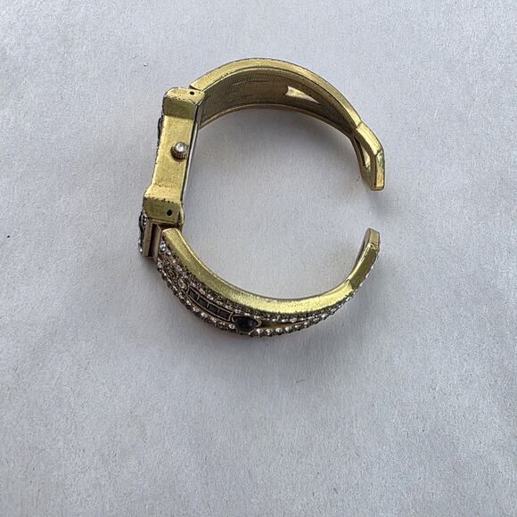 Heidi Daus Hinged Cuff Bracelet Watch Tan Swarovski Crystals Bangle Bronze Black main image 8
